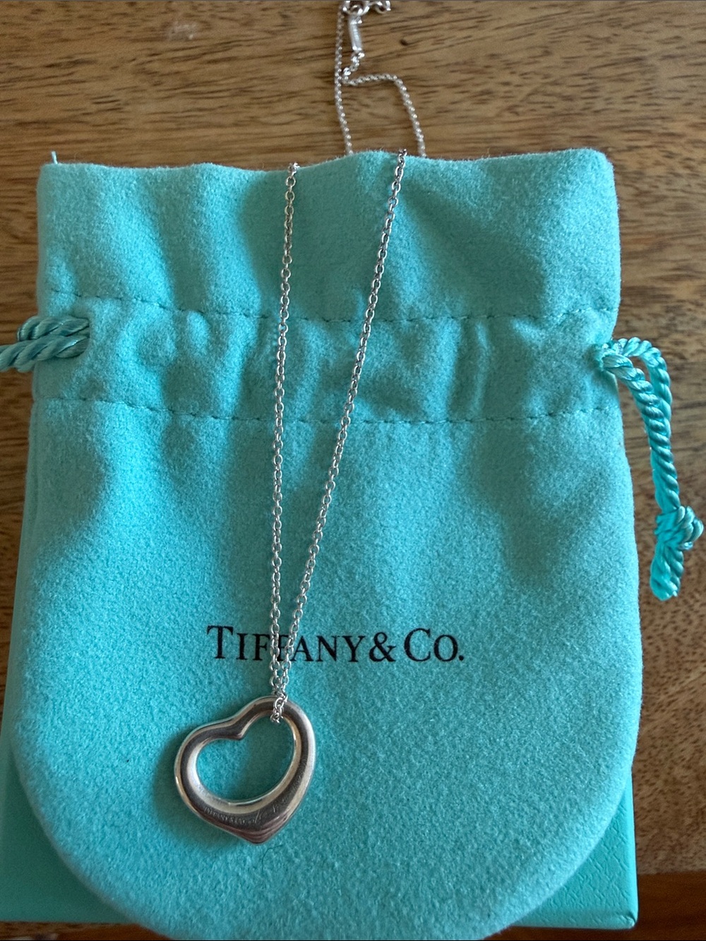 Tiffany & Co. Silver Open Heart Pendant Necklace on Tiffany Blue Pouch - Picture 1 of 3